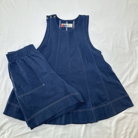 Free People Other - FREE PEOPLE Strada Set FP Beach 2 Pc Short Tank Top Set XS X-Small Dark Denim